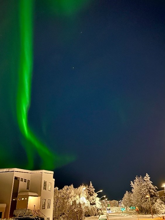 Aurora and snow at 22:47